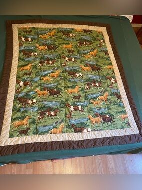 Vintage handcrafted “Wild about Horses” Lap / Baby Blanket